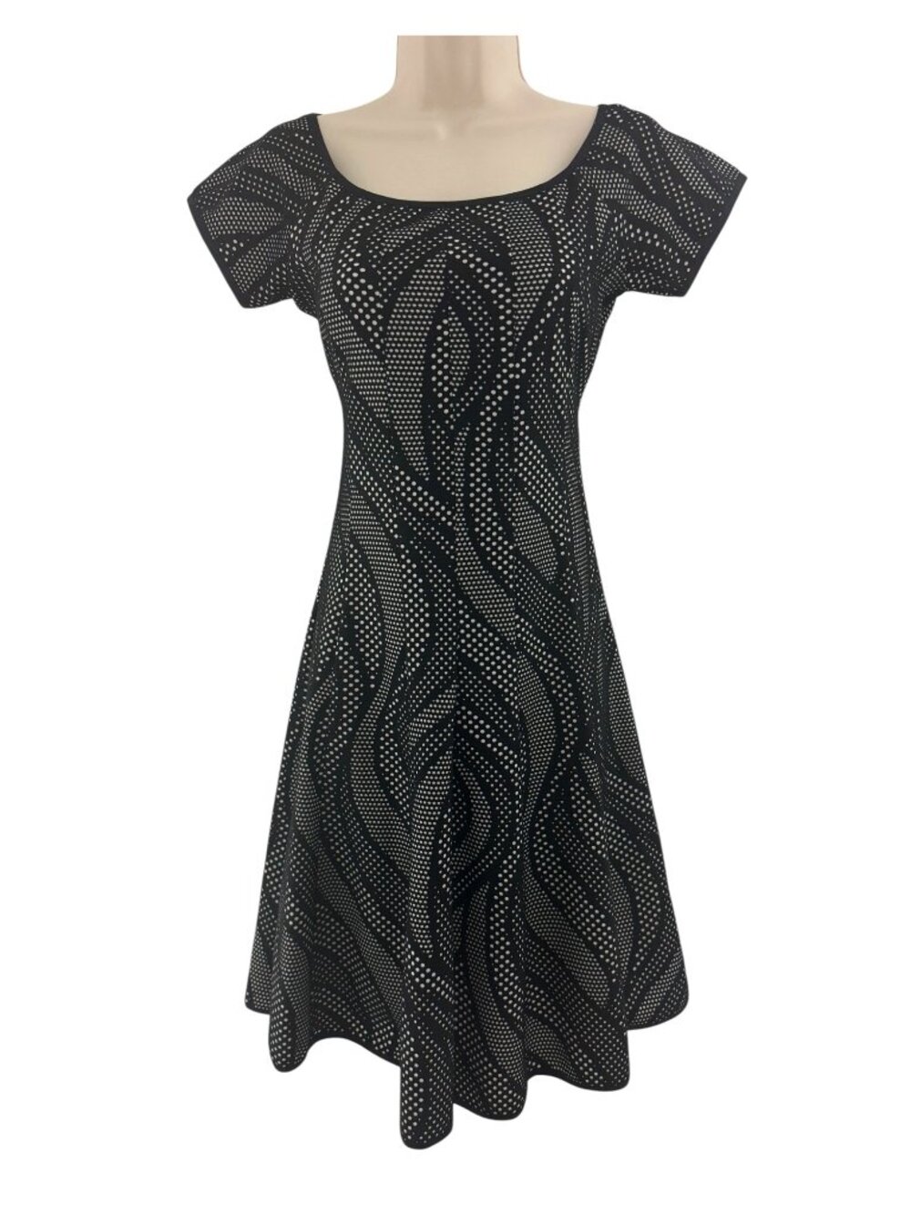 Frank Lyman Black Illusion Fit & Flare Short Sleeve Dress Size 8 Wedding Evening